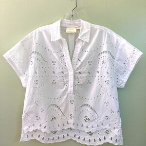 Anthropologie Maeve Boxy Eyelet White Blouse